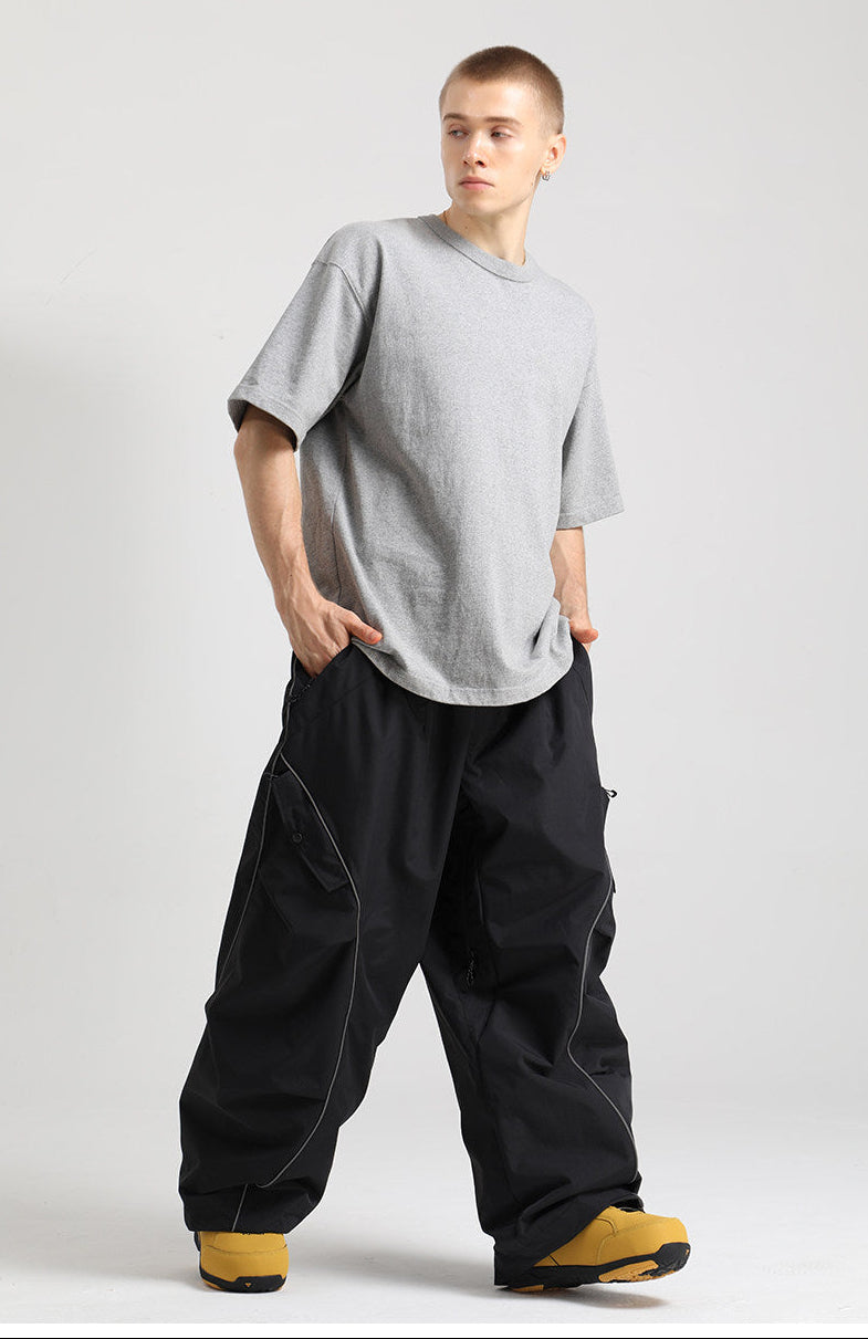 Retro Track Reflective Piping Baggy Snow Pants – Unisex | Gsou Snow