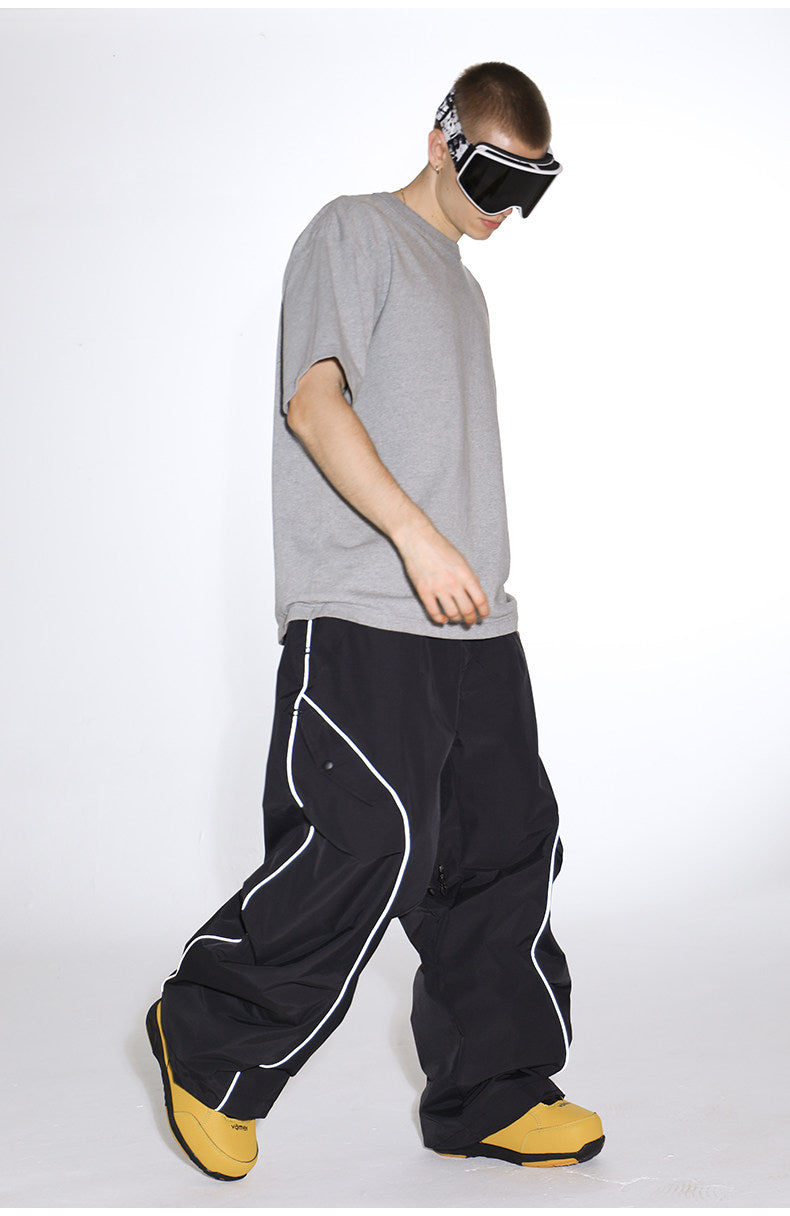 Retro Track Reflective Piping Baggy Snow Pants – Unisex | Gsou Snow