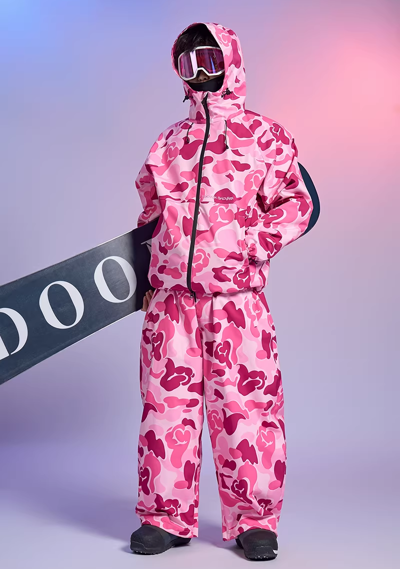 20K Waterproof 3-Layer Insulated Pink Camo Snowboard Pants – Unisex | Doorek