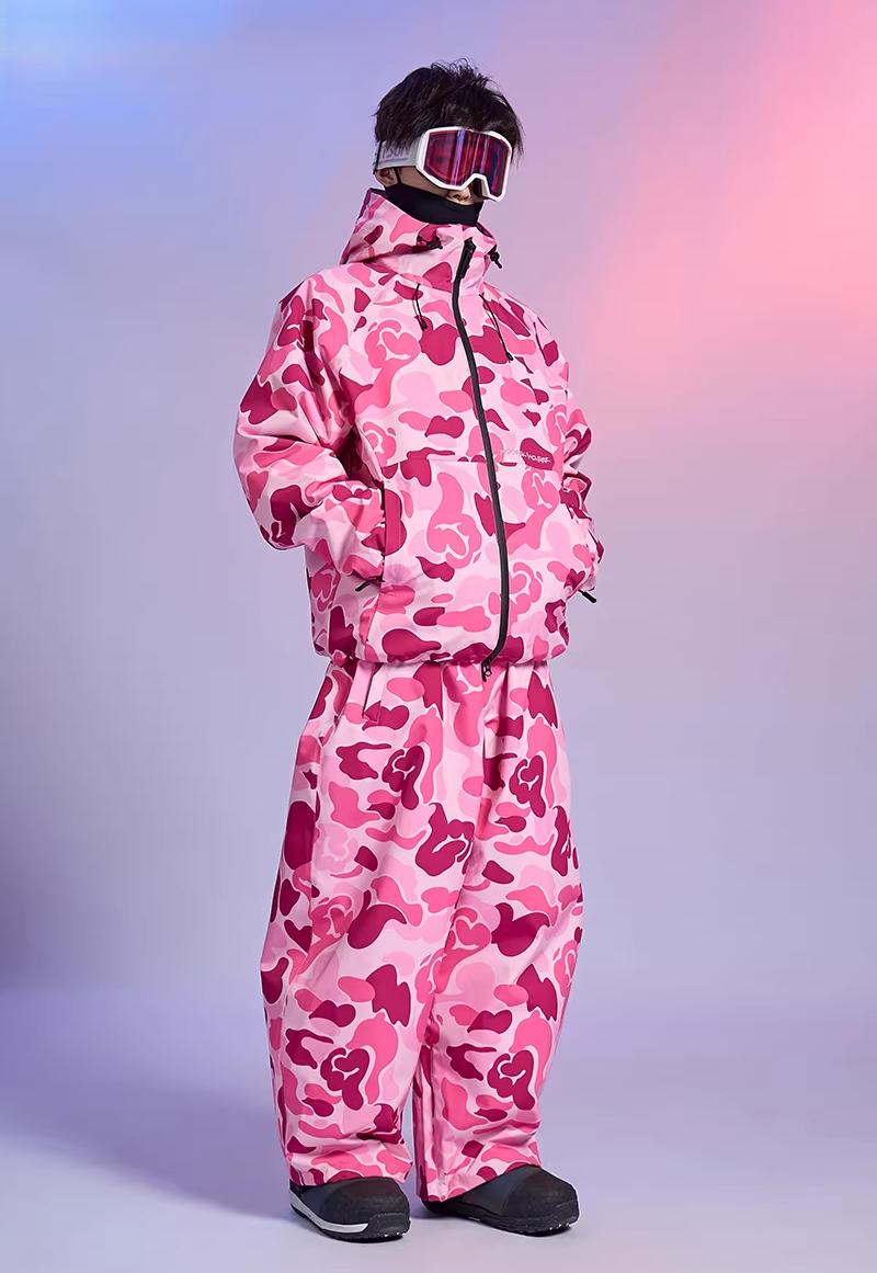 20K Waterproof 3-Layer Insulated Pink Camo Snowboard Pants – Unisex | Doorek