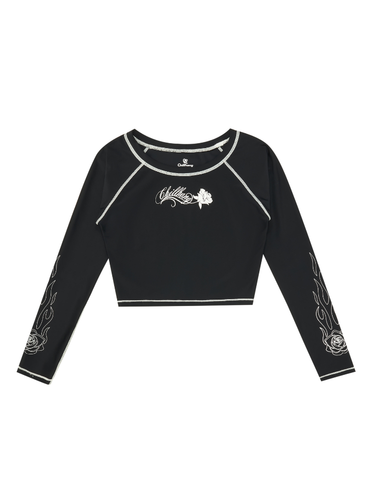 UPF50+ Stretch Cropped Flame Rash Guard – Women's | ChillHang