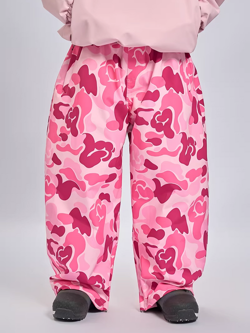 20K Waterproof 3-Layer Insulated Pink Camo Snowboard Pants – Unisex | Doorek